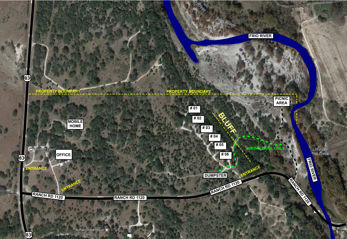 Frio Bluff Cabins park map